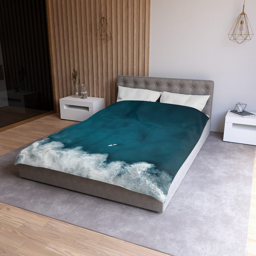 Oceanic Surfer Duvet Cover - Coastal-Modern Deep Sea - Image 3