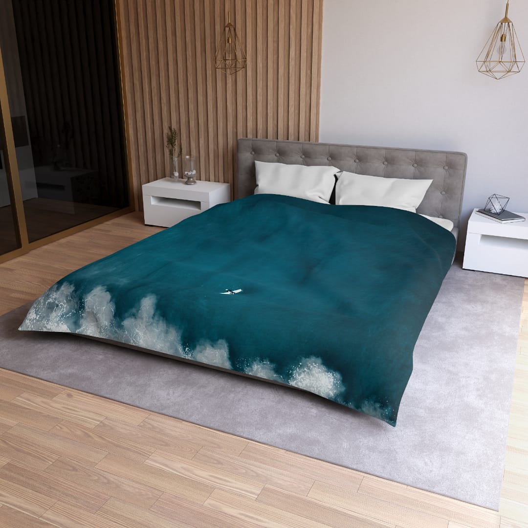 Oceanic Surfer Duvet Cover - Coastal-Modern Deep Sea - Image 6