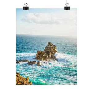 Coastal Waverock Matte Vertical Poster - Scandinavian Aqua Oceanfront