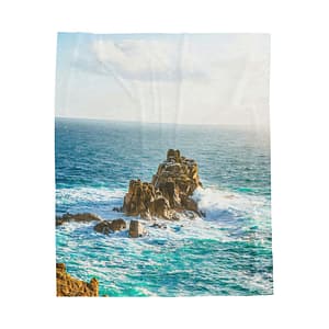 Coastal Waverock Velveteen Plush Blanket - Scandinavian Aqua Oceanfront