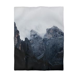 Mistbound Peaks Duvet Cover - Scandinavian-Midnight Mountainscape
